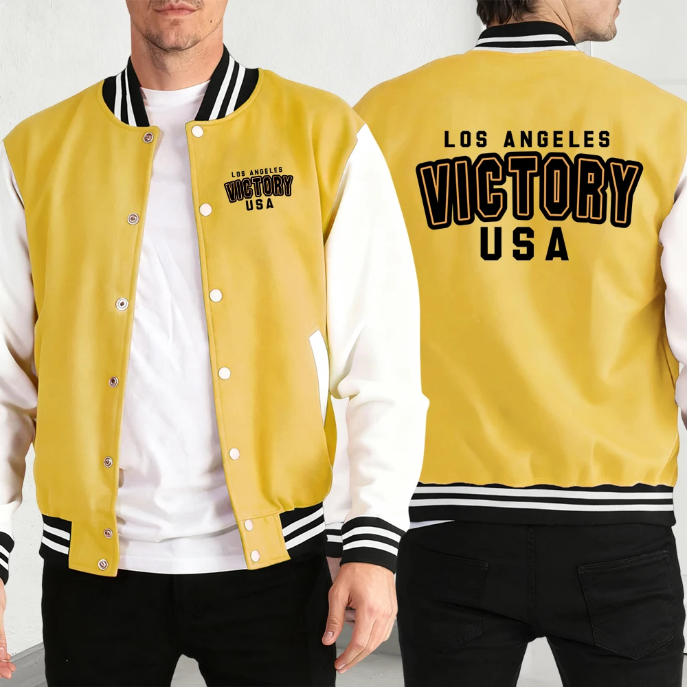 

Victory Usa Los Angeles Print Mens Casual Baseball Jersey Retro Oversized Jackets Sport Button Menswear Street Autumn Coat