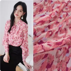 Sweet Pink Abstract Print High Grade Chiffon Fabric, Thin, Soft, Transparent, Shirt Dress, Handmade Sewing Tissue T2158