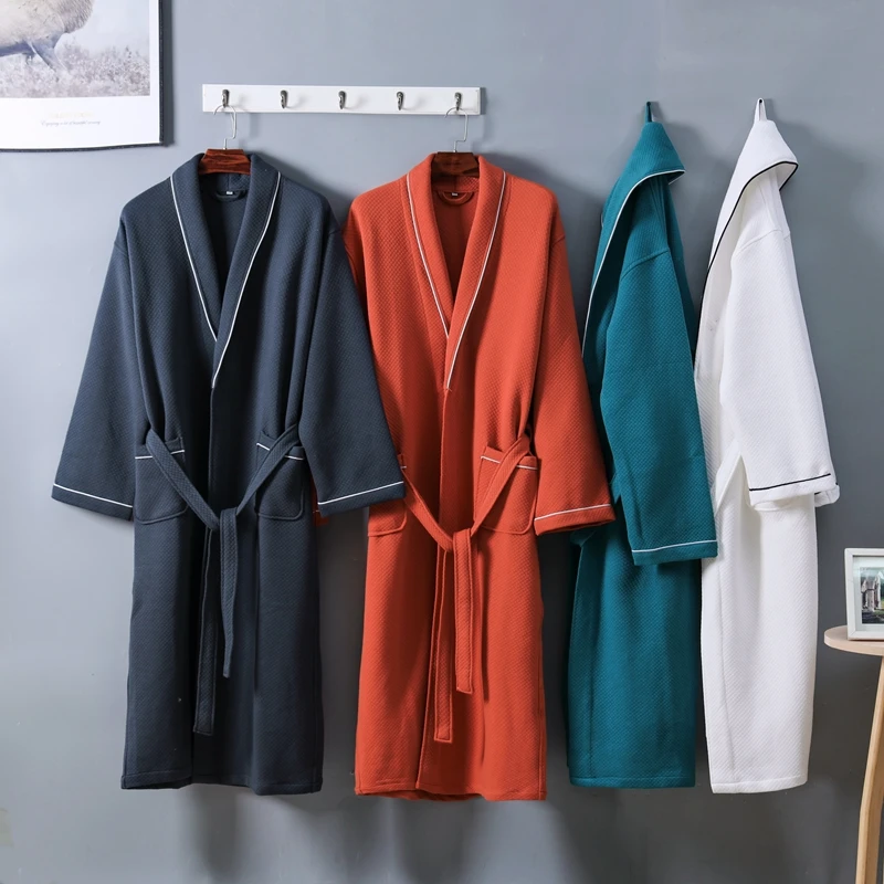 Men Robe Flannel Towel Fleece Thick Bathrobe 100%Cotton Long Thick Terry Bath Robe Kimono Men Solid Dressing Gown Sleepwear