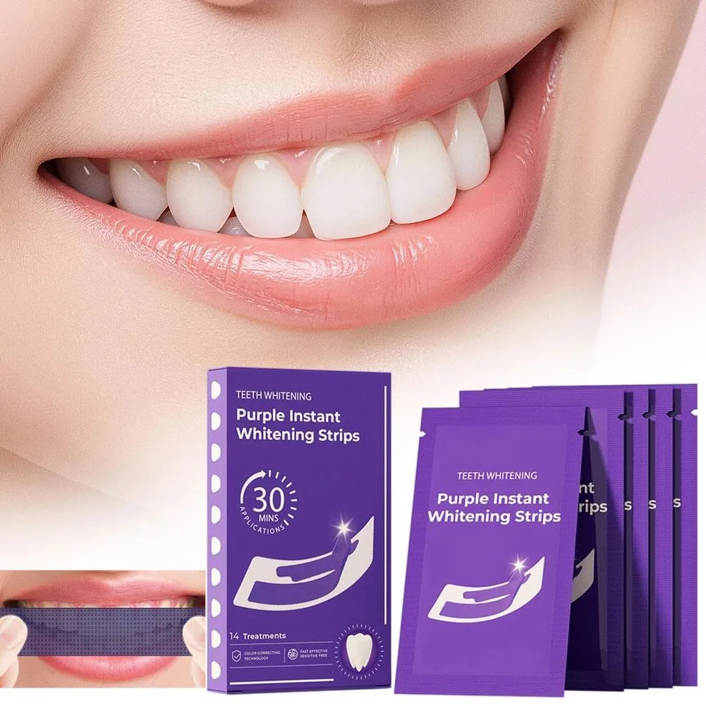 

V34 Teeth Color Correction Strips Purple Teeth Whitening Strips Remove Stains Tooth Brightening Stickers Teeth Whitening Product