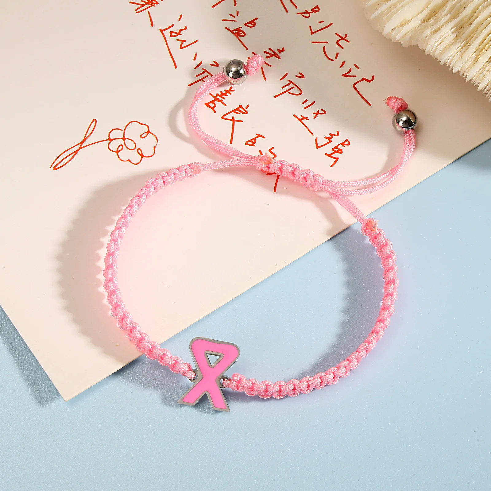 1pc Courage Strength Pink Ribbon Promotes Women\'s Breast Awareness Bracelet Pink Braided Rope Bracelet Gift For Women