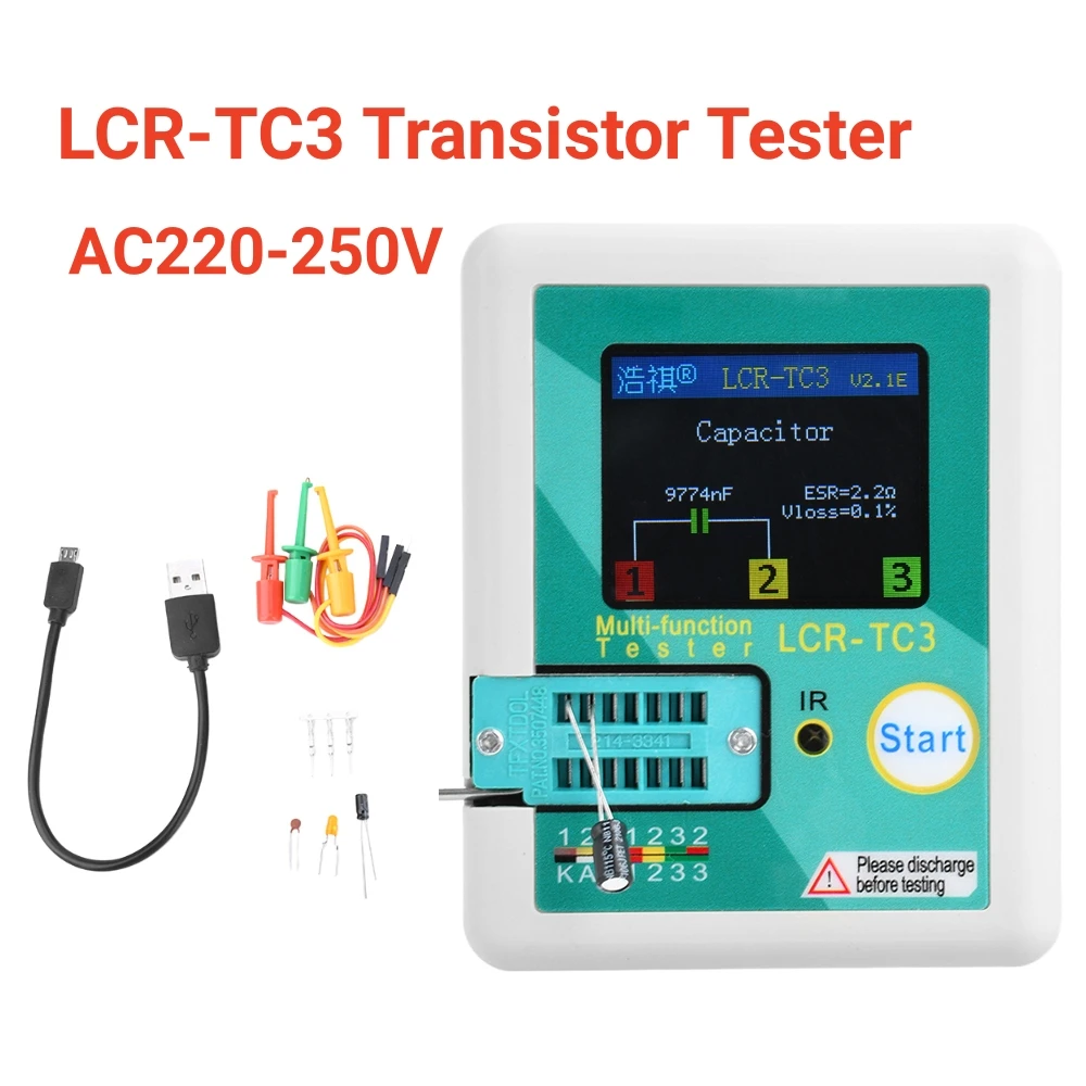 LCR-TC3 Transistor Tester Zener Diode Tester TFT Voltage Regulator Diode NPN PNP Bipolar Transistor Resistor Potentiometer