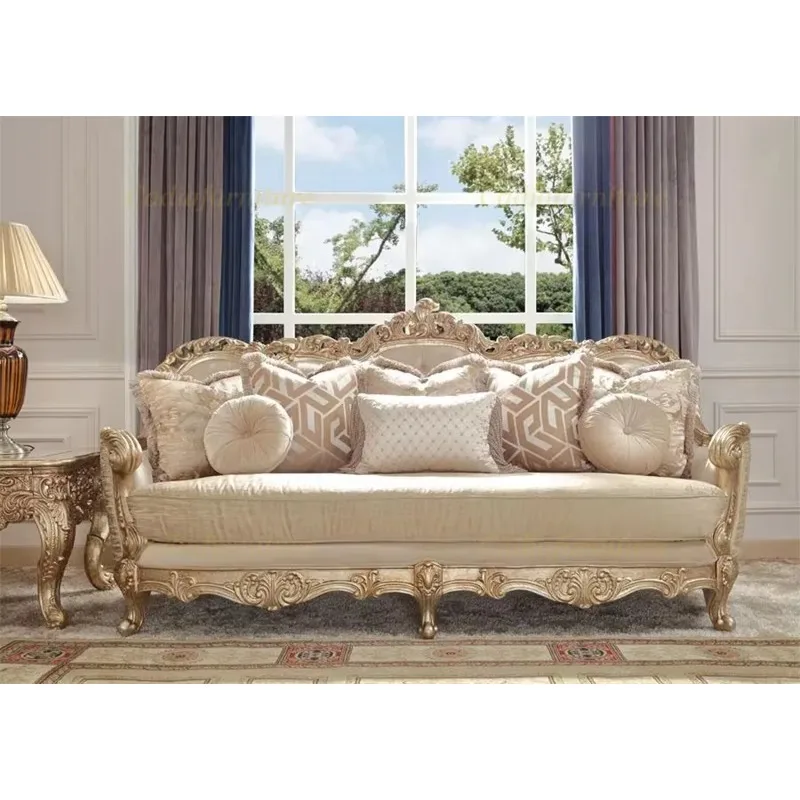 European Design Living Room Furniture Fabric Sofa Set Luxury Classic Style Furniture Wooden Fabric Sofas