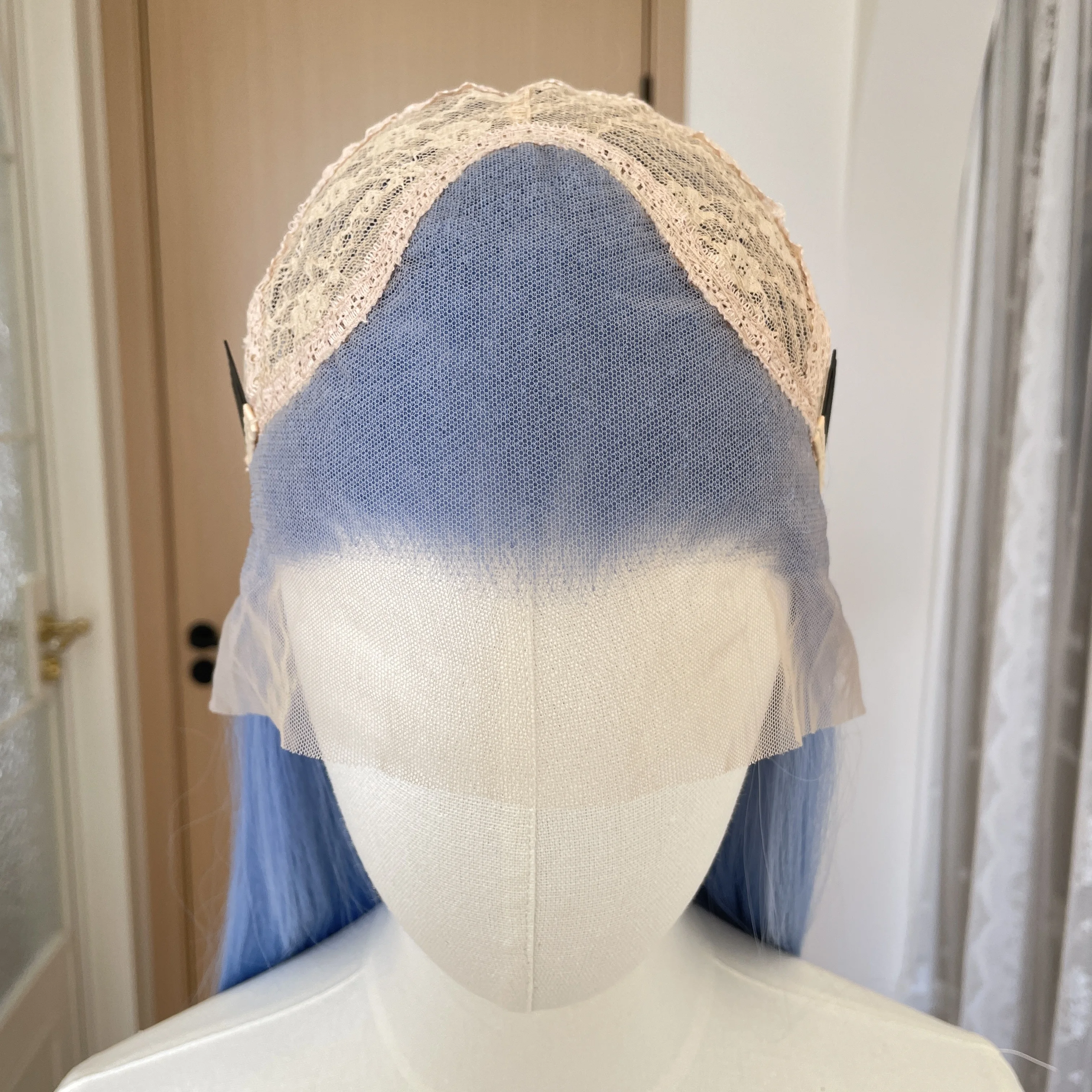 Light Blue 13X4 Synthetic Lace Front Wigs for Women 26 Inch Long Sliky Straight Lace Wigs Half Hand Tied 150% Density Glueless
