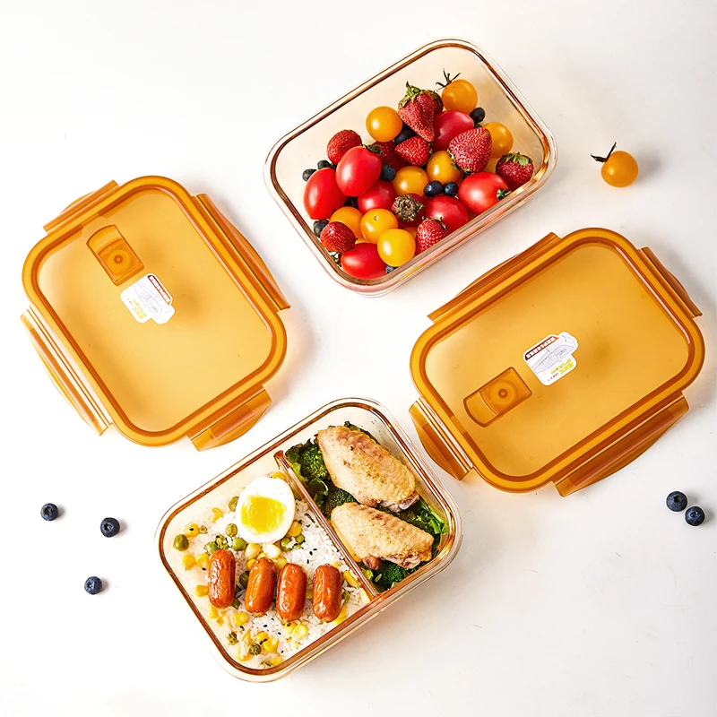 Lilac Four-sided Locking Sealed Plastic Food Storage Containers Set Lunch Box For Microwave Refrigerators Kitchen Organization ﻿