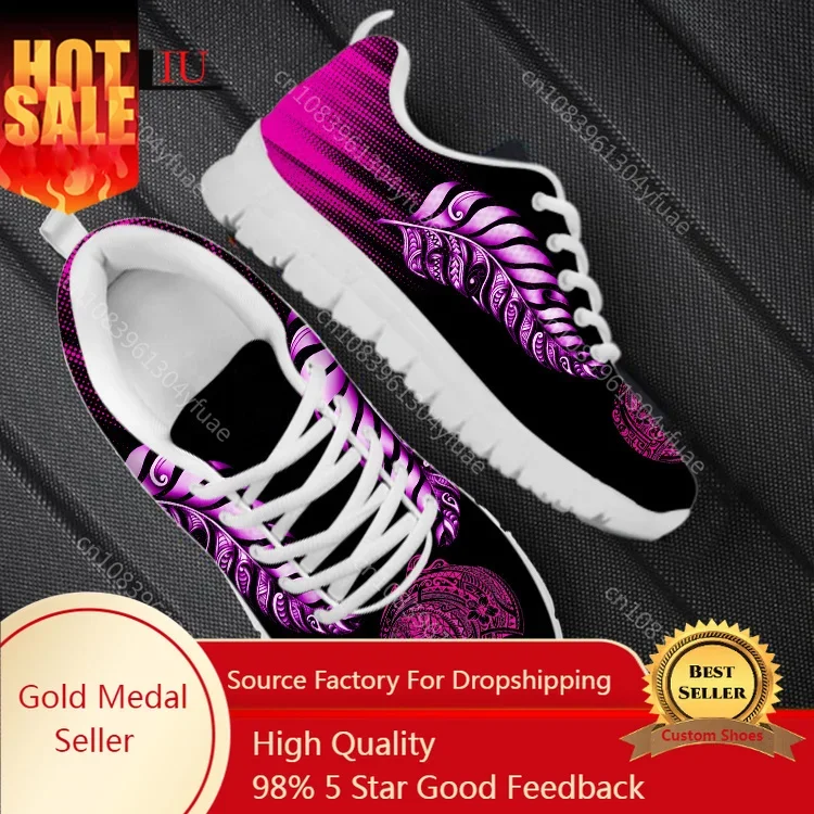 Flats Shoes Women Casual Autumn Mesh Lace Up Sneakers Fashion Polynesian Tribal Tattoo Pattern Female Breathable Footwear