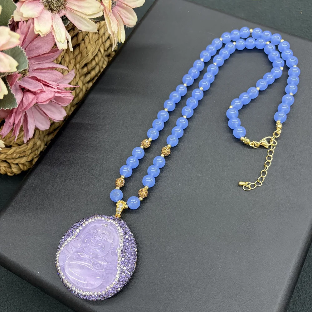 Vintage Chinese Style Smiling Buddha Necklace Elegant Ethnic Pendant Jewelry For Female Daily Travel Wedding Banquet Neck