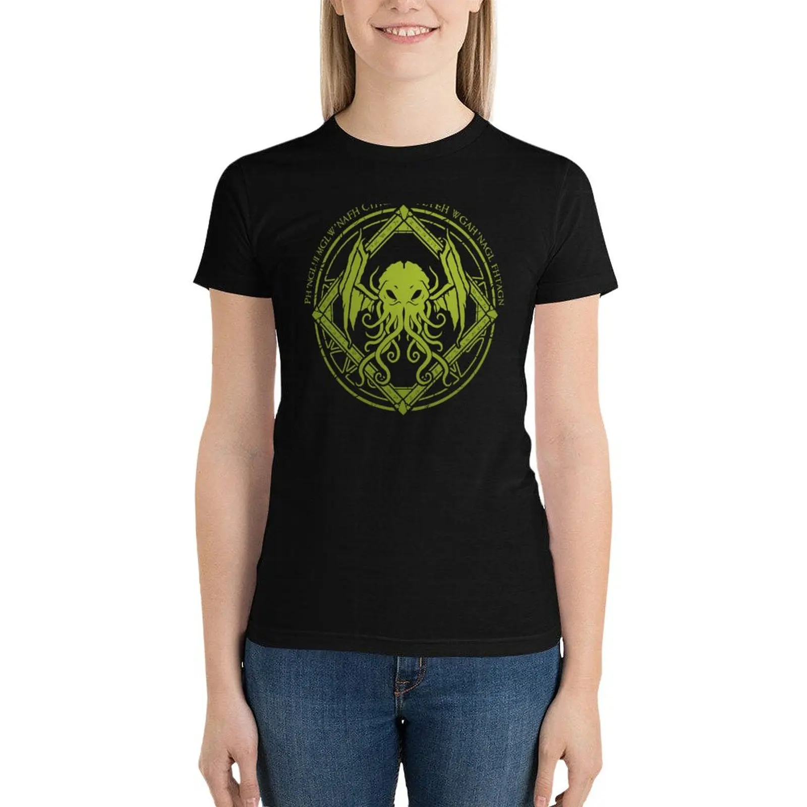 

Cthulhu - Lovecraft - Chant design T-Shirt Short sleeve tee female aesthetic clothes Women tops