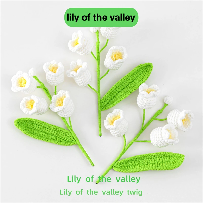 Finished White Lily-Of-The-Valley Branchlets Simulation Hand-Knitted Wool Flower Wind Bell Flower Eternal Flower 7*17 Quantity10