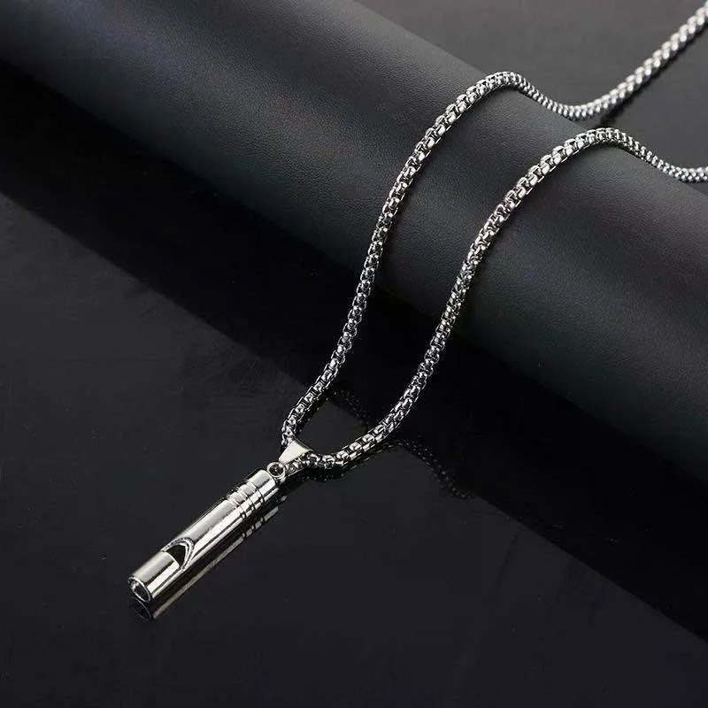 Whistle Necklace Pendant Emergency Survival Whistle Outdoor Hiking Camping Necklaces Stainless Steel Punk Whistle