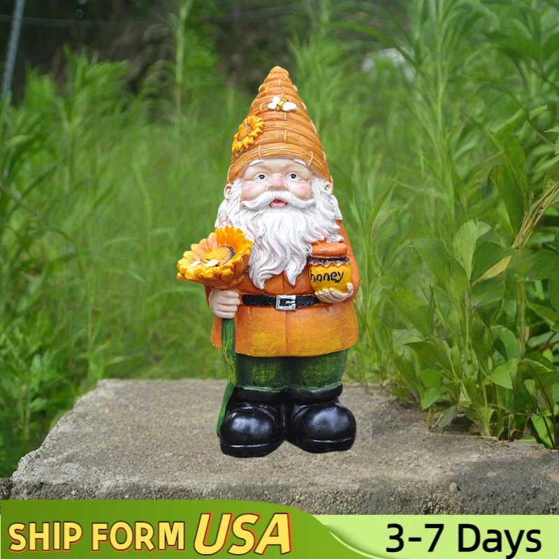 

Creative Garden Statues Sunflower And Bee White Beard Resin Gardening Home Craft Outdoor Garden Balcony Potted Plant Decorations