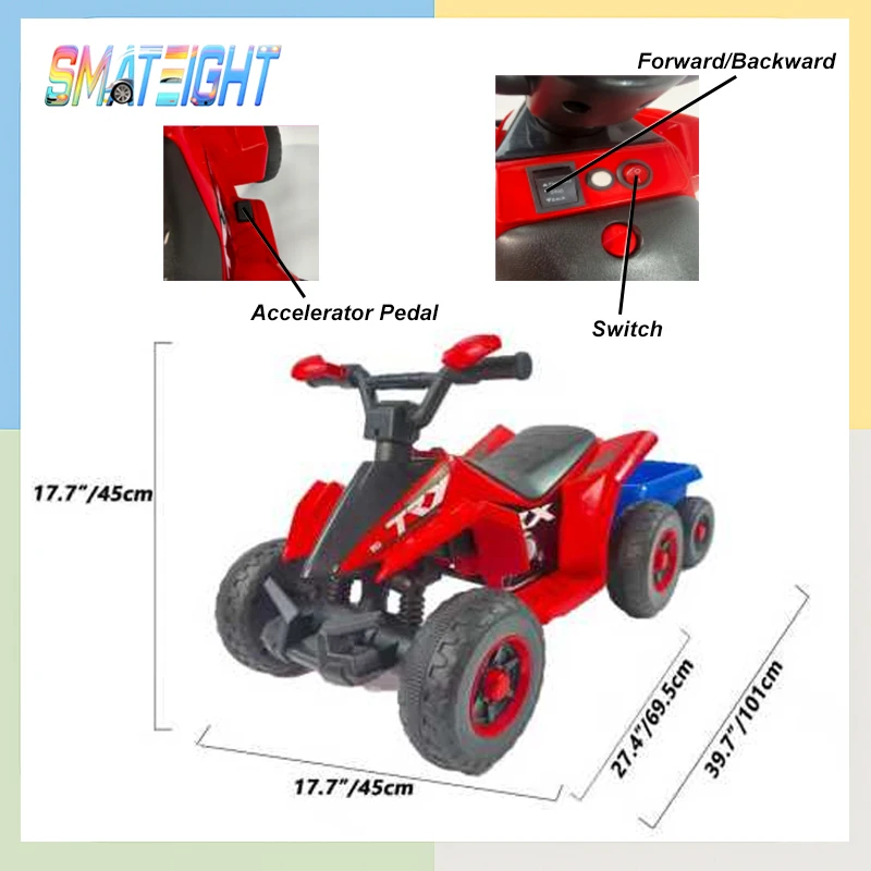 Elektryczny samochodzik dla dzieci na baterie 6V, 4 koła, duże siedzenie, elektryczne zabawki do jazdy, najlepsze prezenty dla dzieci w wieku 3-6 lat