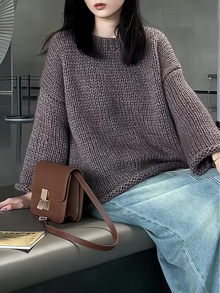 

Повседневный свободный женский трикотажный джемпер с круглым вырезом в корейском стиле, универсальный, в стиле lazy style, весна-осень, новый дизайн, с вышивкой