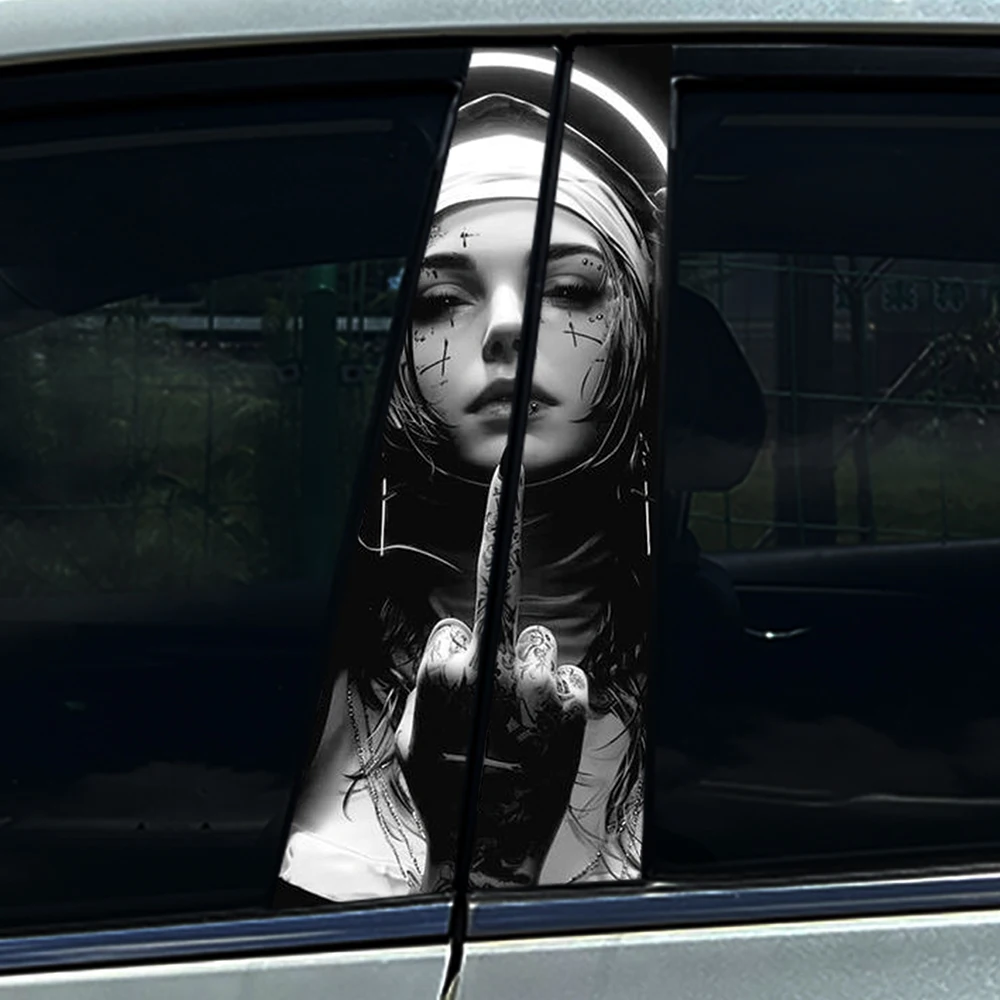 

2pcs Halo Black White Nun Car Center Pillar Sticker B Pillar Protective Film For passat b8 audi a3 8v audi a6 c7 amg