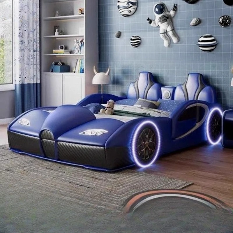 *150x200cm modern multi-function sports car bed Solid wood children'sbed boy blue carbed child storage cartoon bed teenager home