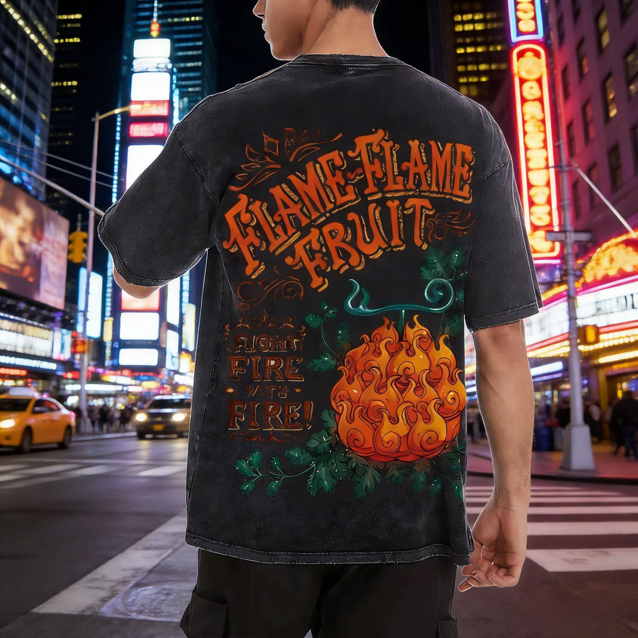 ONE PIECE Burnt Fruit Retro Washed T-Shirt Ace Flame Elements Old Loose Anime Street Short Sleeve Summer Men's and Women's Tops