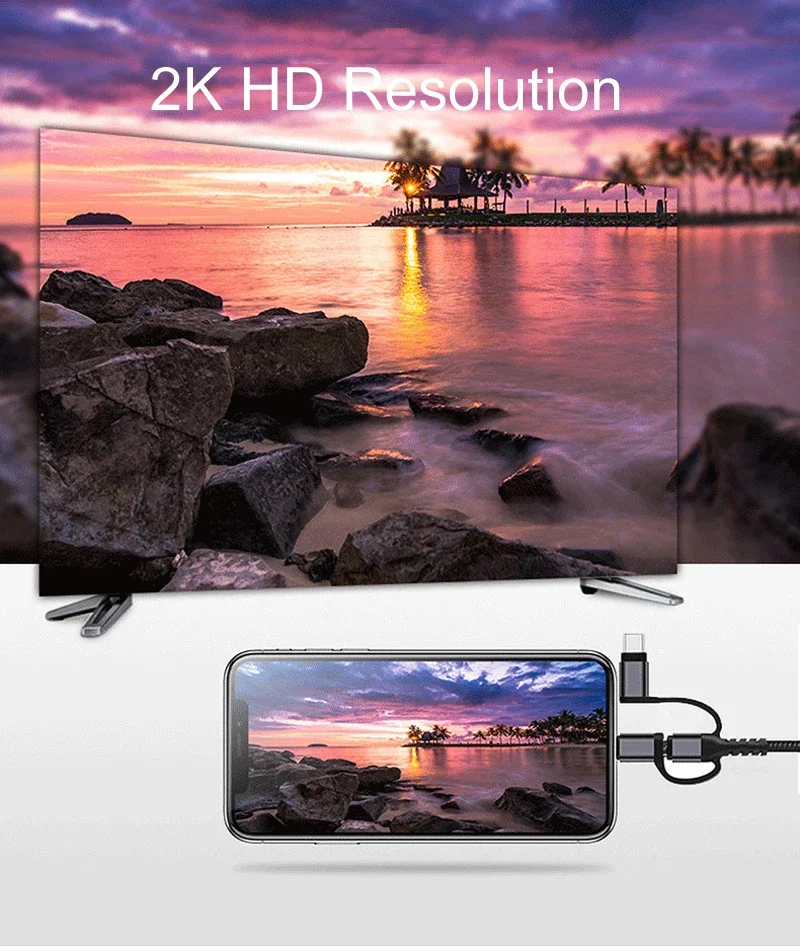 كابل محول 3 in1 Micro USB من النوع C إلى HDMI لهاتف IPhone X 6 7 8 IPad Samsung S8 S9 IOS Android Phone إلى TV HDTV