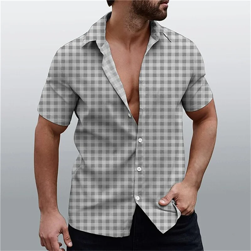 High-end men's shirt plaid 3D printing casual Hawaiian short-sleeved shirt fashion street high-quality shirt oversized shirt.