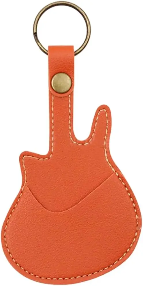 PU Leather Guitar Picks Case with Keyring Plectrums Bag Keychain Handmade Portable Guitar Picks Storage Key Fob Holder