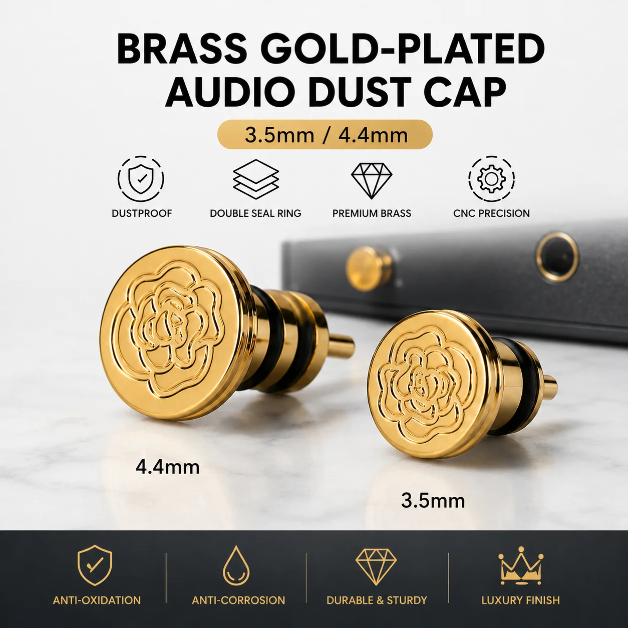 Brass Audio Jack Dust Plug Gold Plated CNC Headphone Port Protector for 3.5/4.4/6.35mm DAC AMP