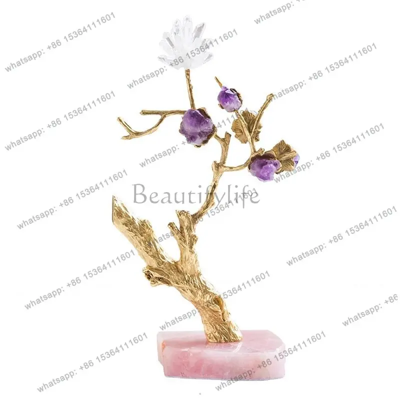 Ornament light luxury creative fortune peach blossom yaoyao pure copper powder spar living room office decoration