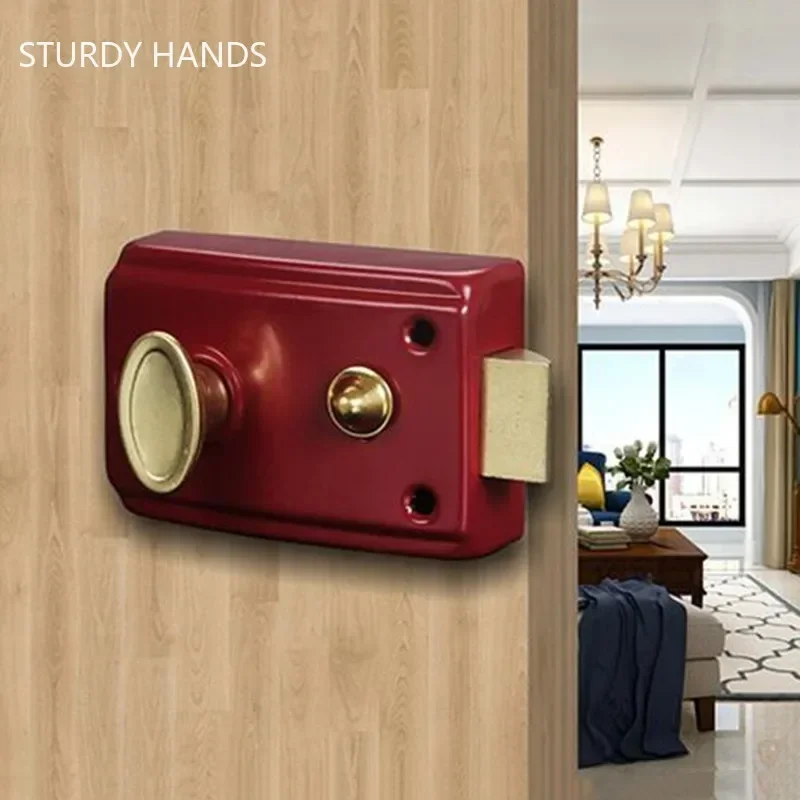 Exterior Door Retro Red Locks Security Anti-theft Lock Multiple Insurance Lock Wood Door Lock for Furniture Hardware