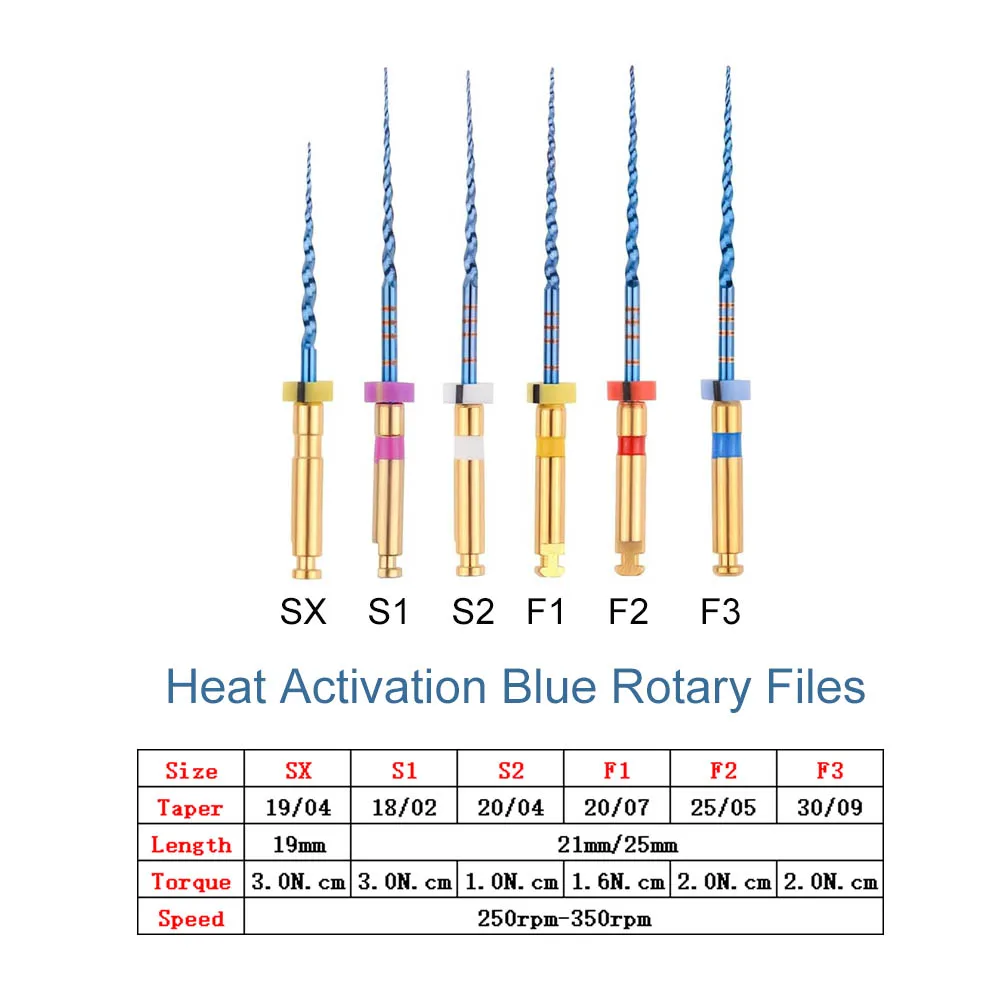 6 sztuk/pudło Dental SX-F3 niebieskie pliki aktywowane ciepłem NiTi pliki korzeniowe kanałowe mogą zgiąć pilnik do leczenia endodontycznego 21mm/25mm