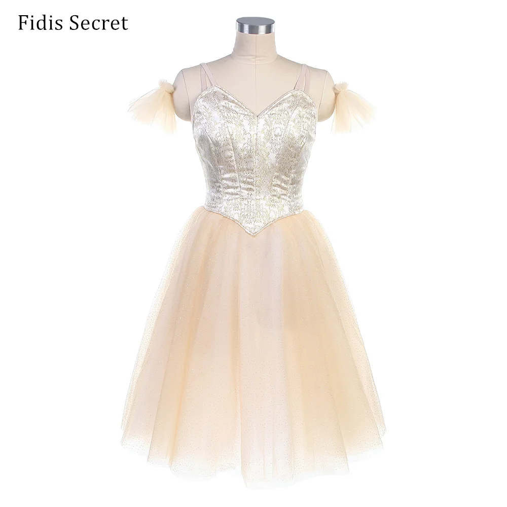 Women Champagne Professional Romantic Long Tutu,Girl Ballet Performance Dancewear,Ballerina Flower Fairy Princess Stage Costumes