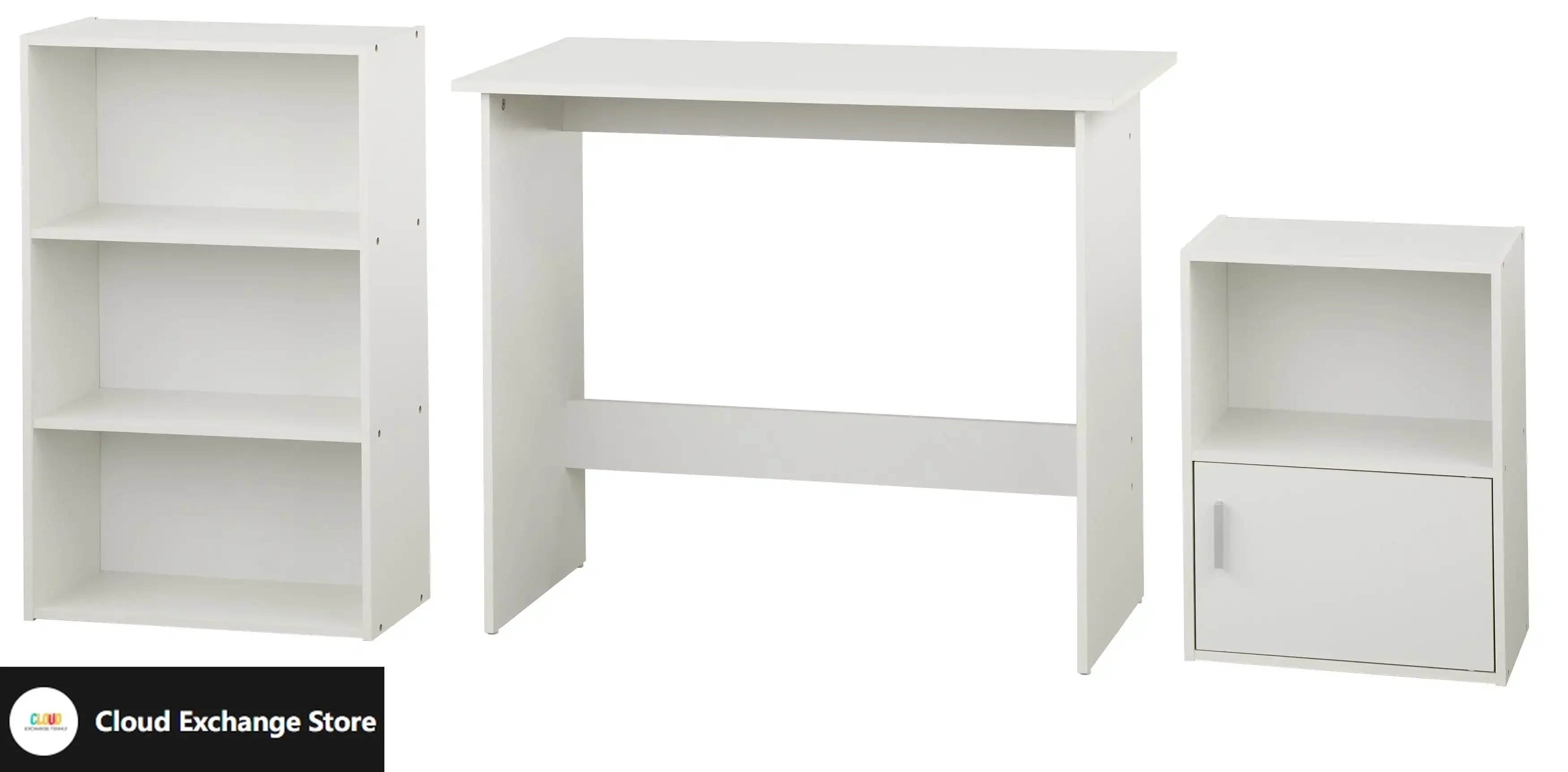 

Soho 3 Piece Office Collection with Desk, Bookcase and Storage Cube, White Finish