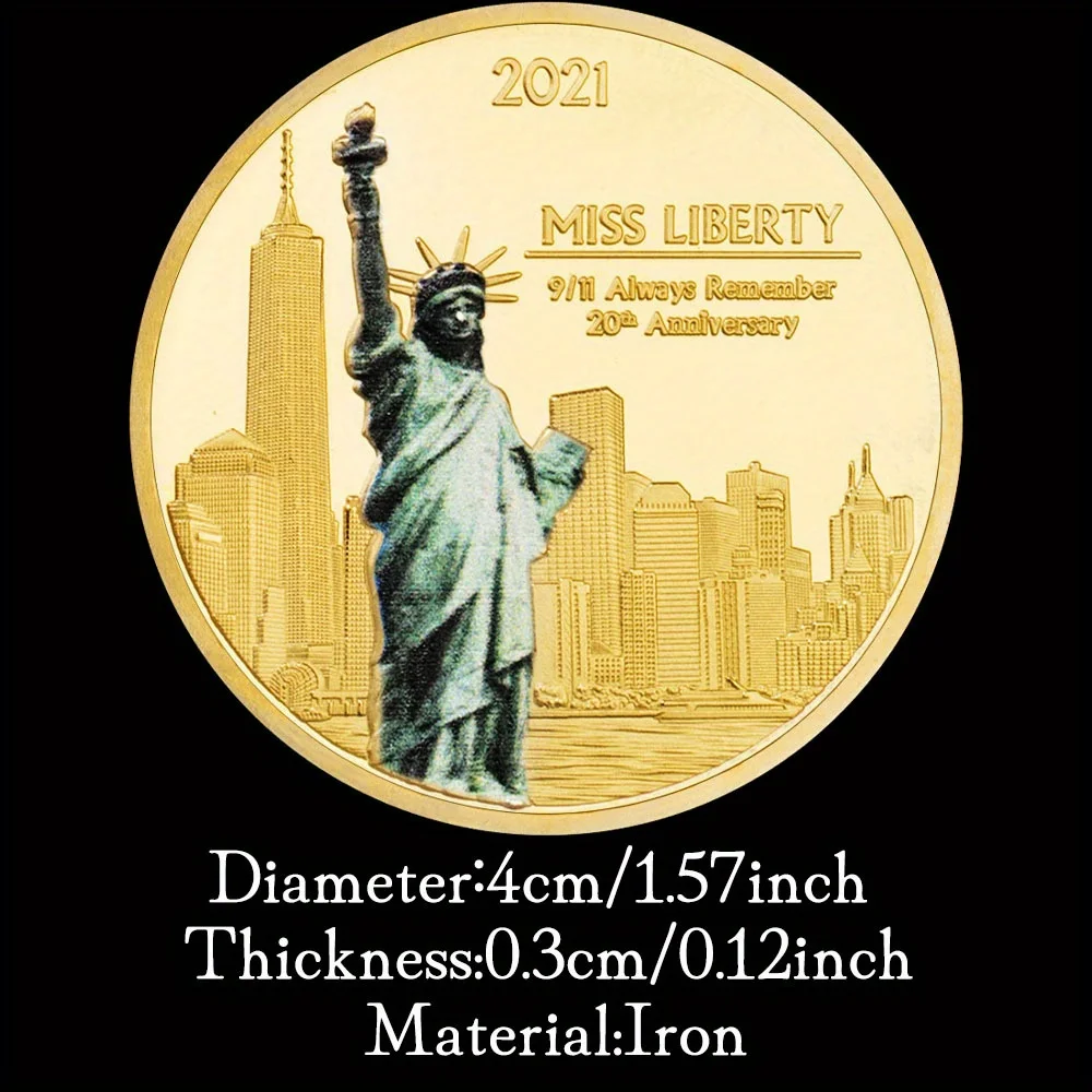 New York City 9/11 Golden Plated Coin U.S. September 11th Never Forget Challenge Coin for Collection Commemorative Coin