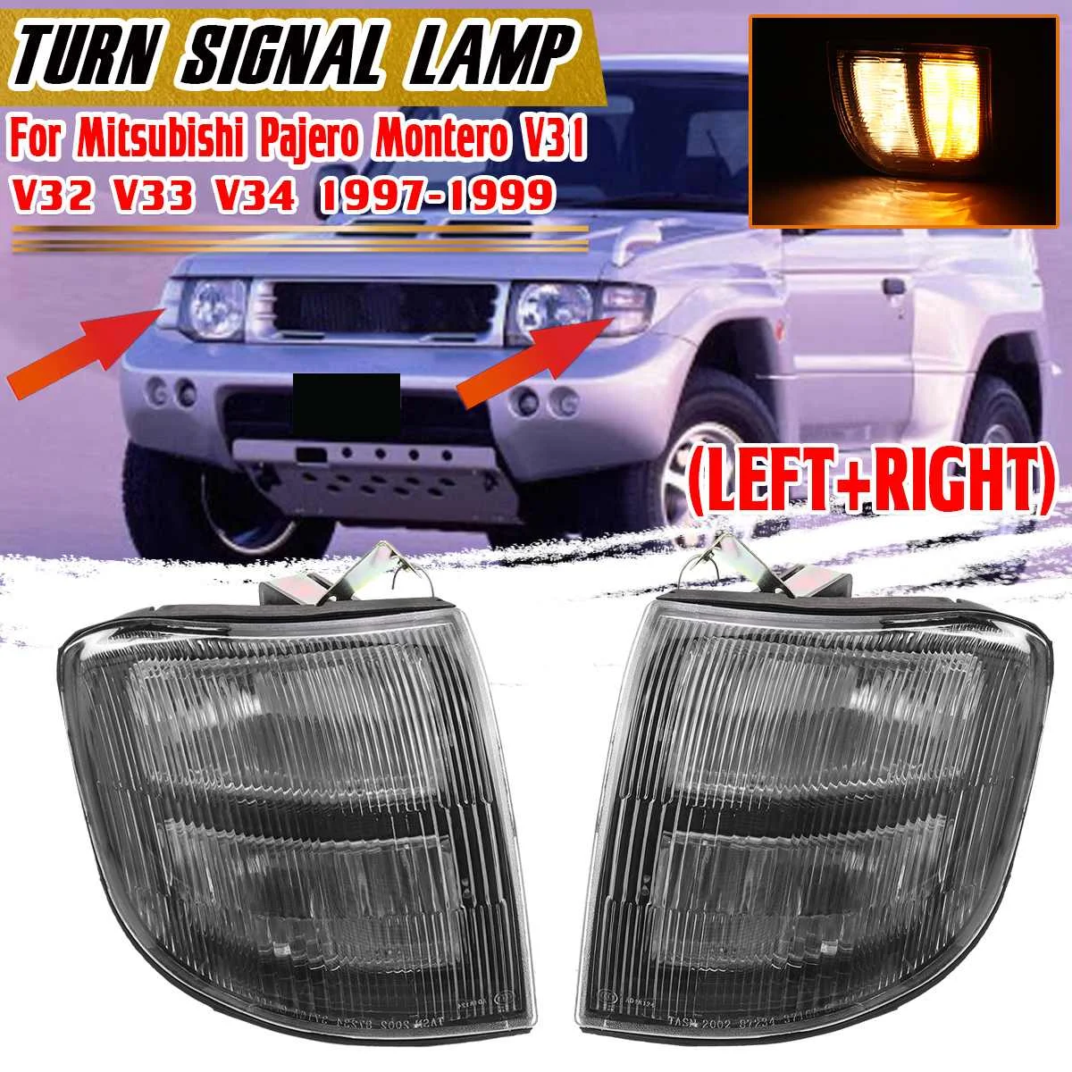 Pair LED Turn Signal Indicator Light Side Marker Front Corner Light Lamp For Mitsubishi Pajero Montero V31 V32 V33 V34 1997-1999