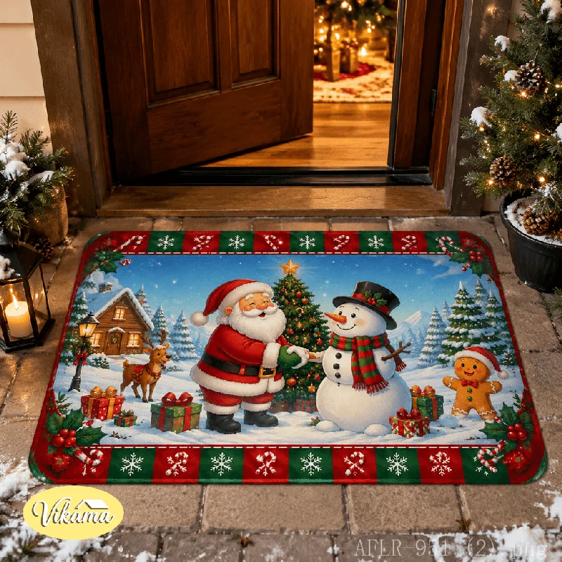 Santa Claus Snowman Floor Mat, Easy-To-Clean Entrance Carpet, Water-Absorbing Bathroom Mat, Home Decoration