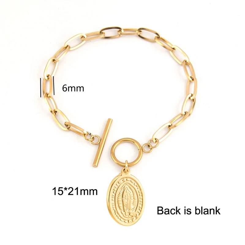 Toggle Bracelets for Women San Benito Saint Benedict Medal Our Lady Charm Pendant Stainless Steel Jewelry