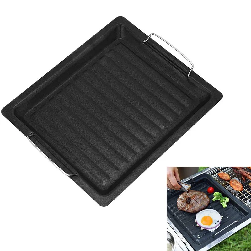 BBQ Grill Plate Pan Grill Pan Cooking Reversible Cast Iron Pizza Plate Gas Grill Accessories Universal for Outdoor Camping