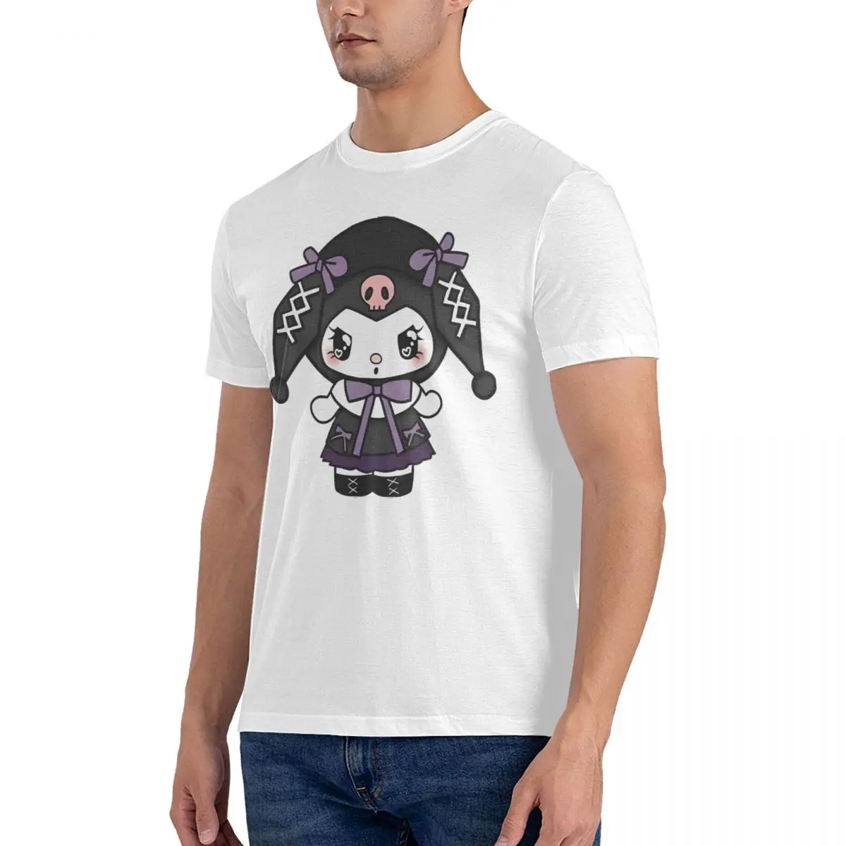 Men Sanrio Cartoon Character T Shirt Kuromi Cotton Tops Funny Short Sleeve O Neck Tee Shirt Original T-Shirts