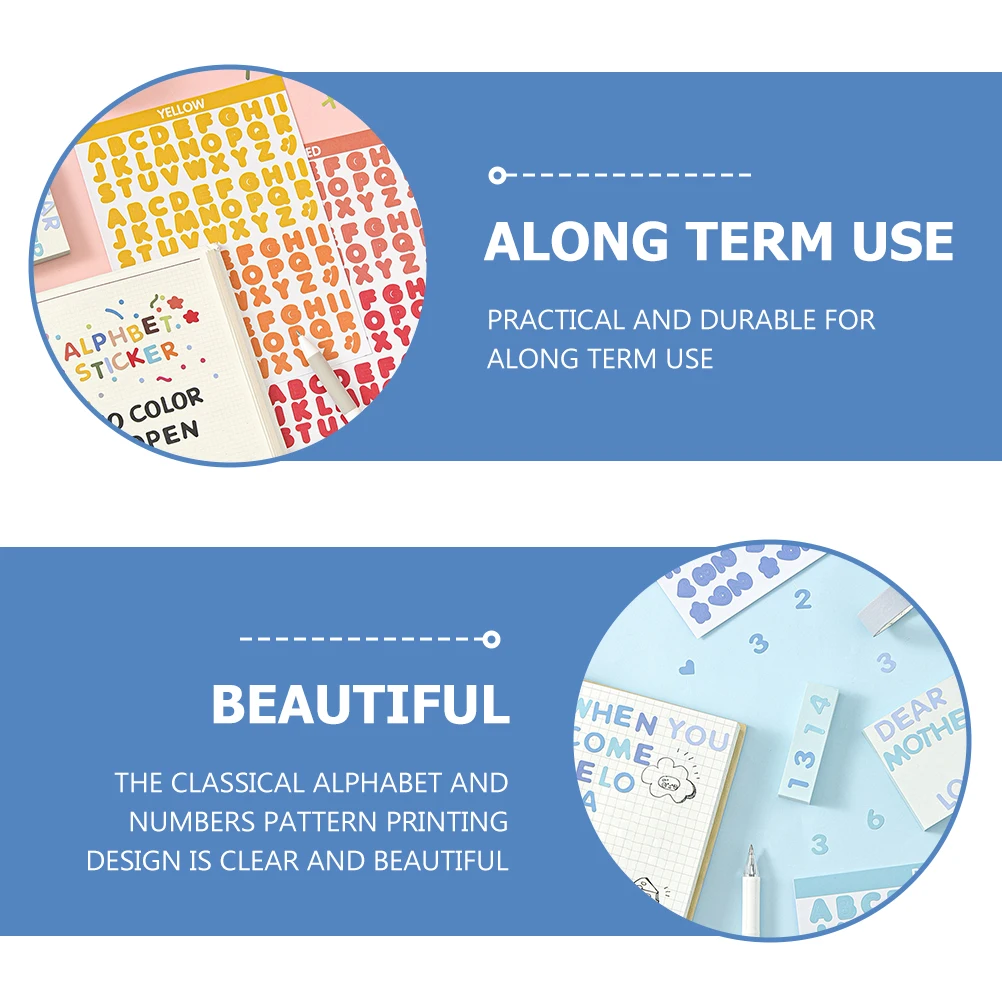 

16 Sheets Alphanumeric Stickers Scrapbook Number Decals Colorful Alphabet Flash Cursive Letter for Scrapbooking Cute