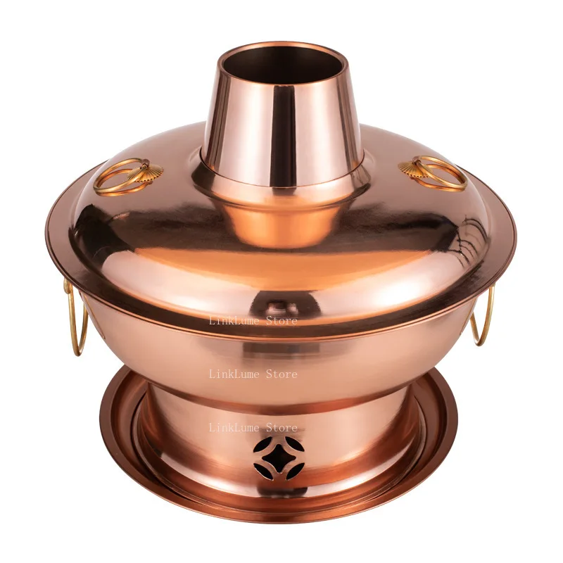Chinese Copper Hot Pot, Pure Copper Thickened Charcoal Traditional Beijing Copper Hot Pot, Double Sided Shabu