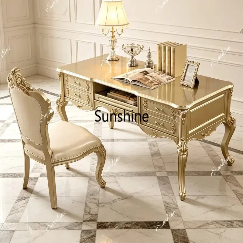 European solid wood bedroom champagne gold study desk  FT