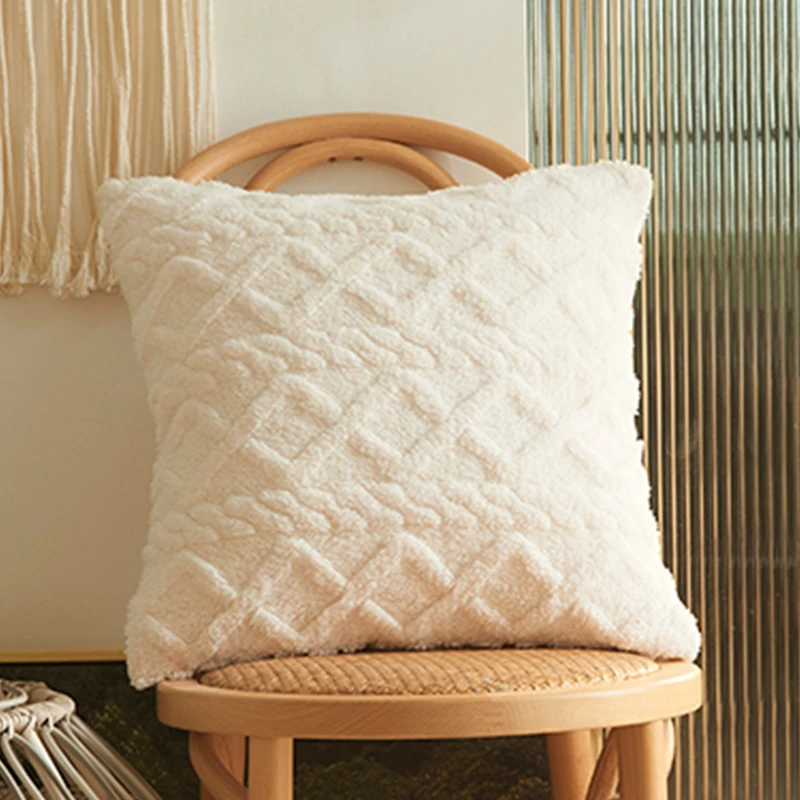 CANIRICA Throw Pillow Cover Cushion for Indoor Sofa Geometric Patterns Plush Faux Wool Pillow Covers Home Decorative 50x50cm