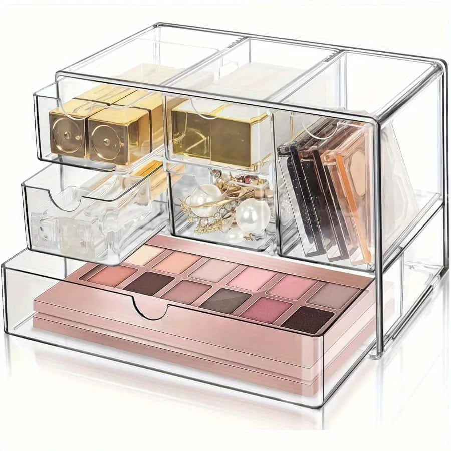 Six Grid Hand Account Transparent Drawer Style Storage Box, Six Grid Classification, Smooth Pull-out, Stacked Use