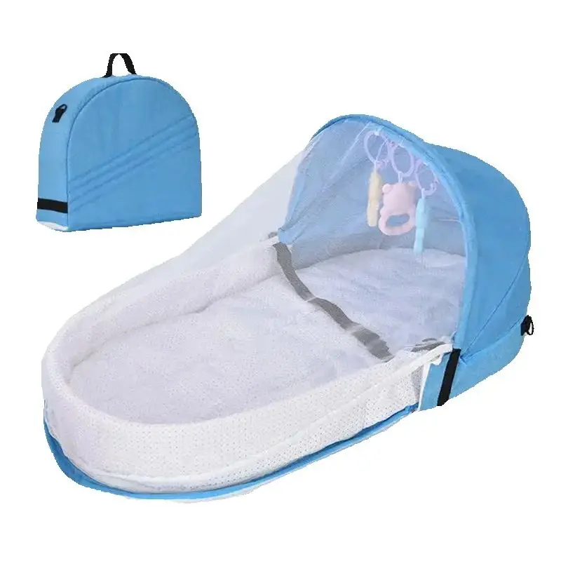 Berço de cama de bebê conveniente dobrável anti-esmagamento cama intermediária com mosquiteiro colchão confortável berço de viagem para acampamento recém-nascido