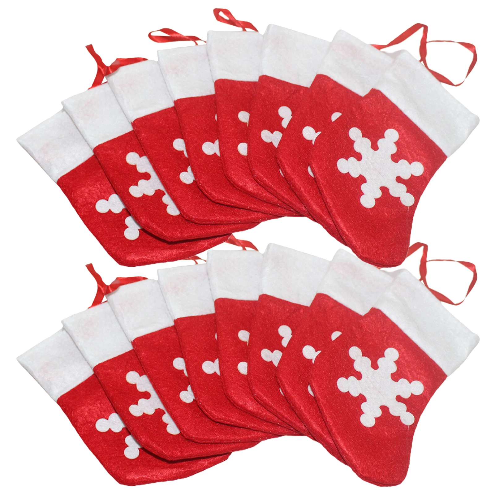 

24pcs Mini Christmas Stockings Snowflake Tableware Holders For Candy Snacks Storage Party Favors Bags Hanging Decor Xmas Tree