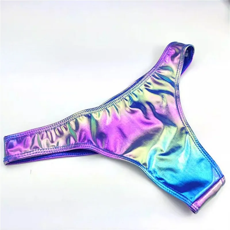Colorful Gradient Sexy Underwear for Women Sexy Lingerie Glossy Panties Thongs Beachwear Bright Female Swim G-Strings Low Waist