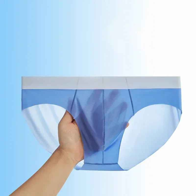 

Summer Men's Ice Silk Briefs Sexy U Bulge Pouch Ultra-thin Underpants Mid-Rise Seamless Underwear Breathable Quick Dry Panties