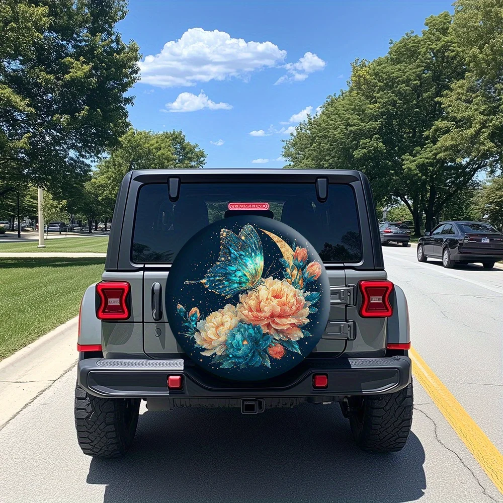 夜の蝶と咲く花のタイヤカバー、豪華で神秘的なスタイル、ビジネス車両や高級車に最適