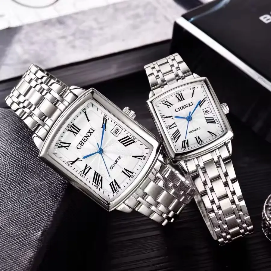 CHENXI 079A Relojes para parejas Reloj de pulsera de lujo con correa de acero inoxidable para negocios a la moda para hombres y mujeres, regalo