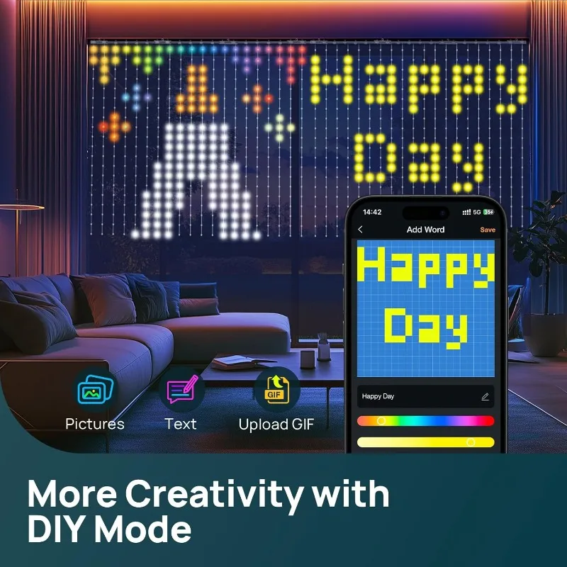 أضواء الستار الذكية عيد الميلاد LED سلسلة أضواء الجنية APP التحكم DIY نمط اللون لغرفة النوم في الهواء الطلق داخلي زينة عيد الميلاد