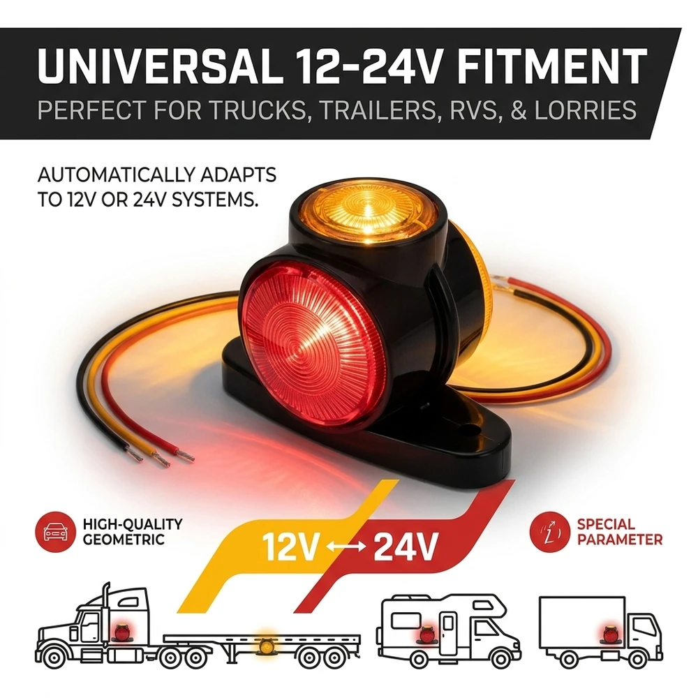 12-24V Trailer Truck Side Marker Lights - 3-Sided Red & Yellow LED Clearance Lights IP65 Waterproof Turn Signal Lights 2PCS