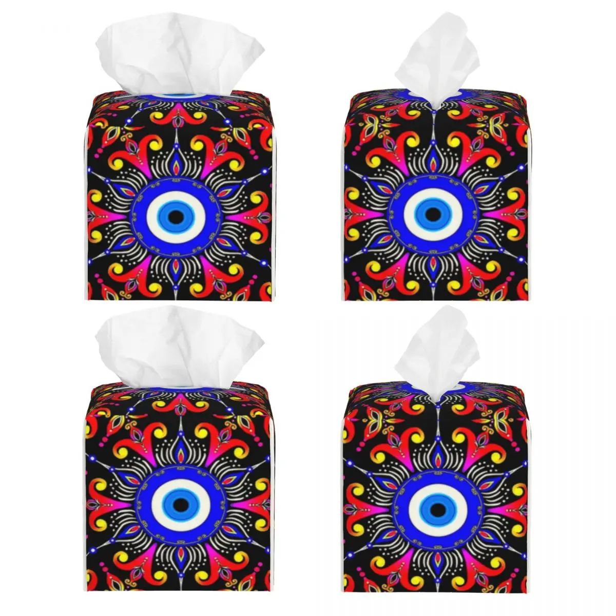 Custom Mediterranean Evil Eye Facial Tissue Box Cover Square Turkish Amulet Culture PU Leather Tissue Box Holder for Bathroom