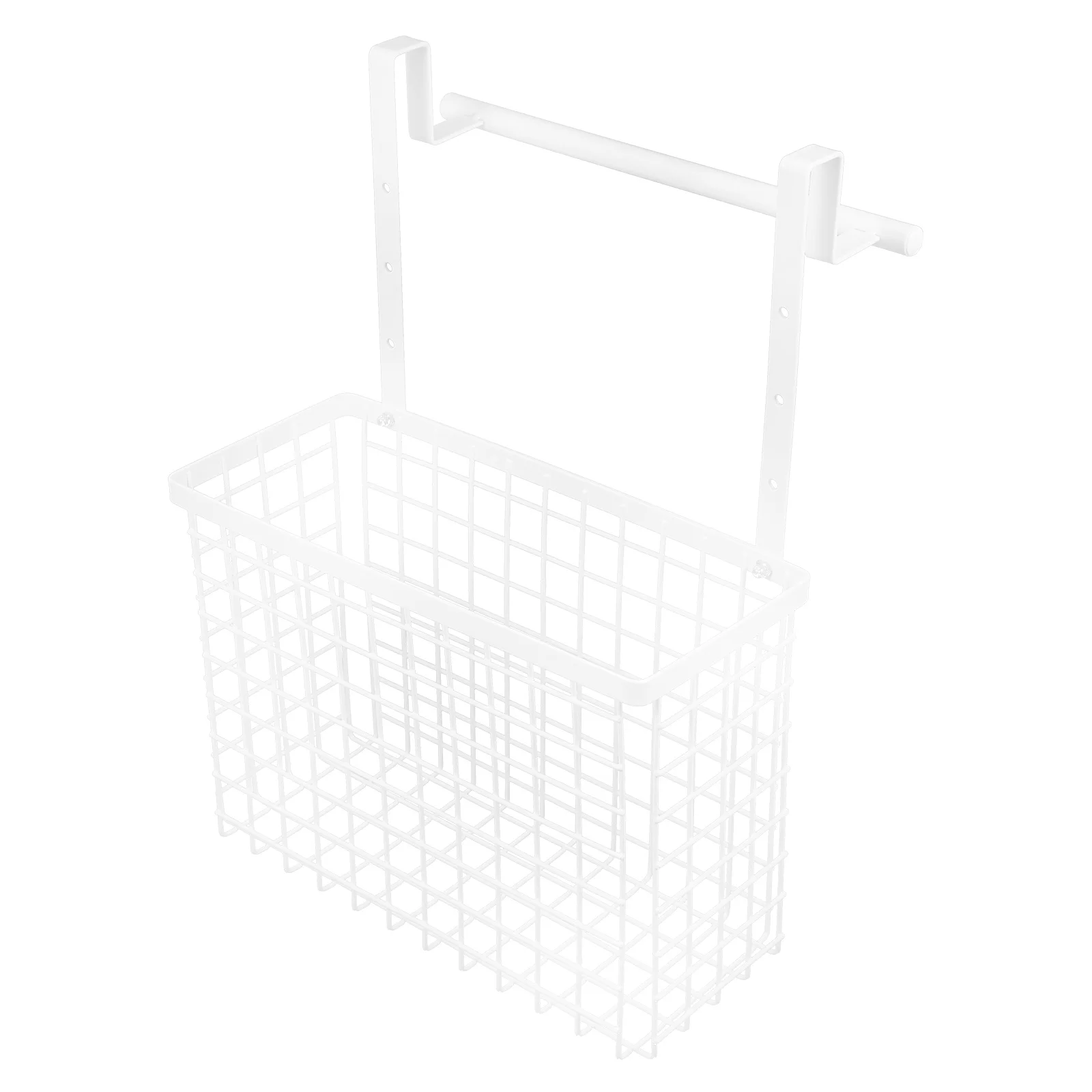

Grid Storage Basket with Hooks Over Cabinet Door Organizer Towel Rod Iron Wire Baskets for Pantry Bathroom Kitchen Wall Mounted